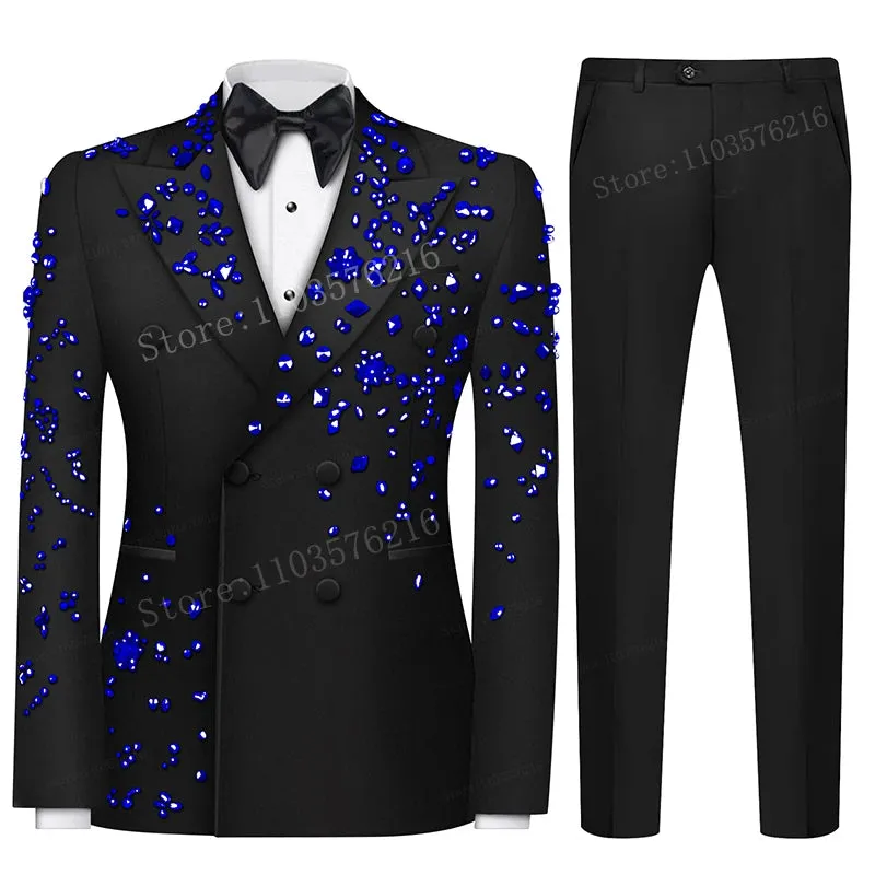 Luxury 2 Pieces Men's Suits Jewel Decoraction Notched Lapel Groom Wedding Blazer Formal Party Prom Suits for Wedding Groom