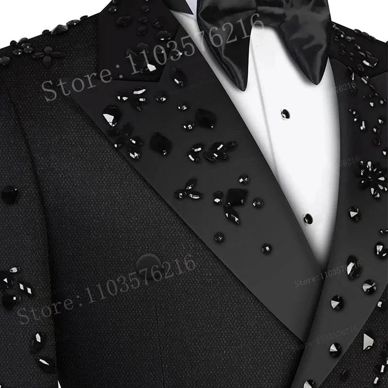 Luxury 2 Pieces Men's Suits Jewel Decoraction Notched Lapel Groom Wedding Blazer Formal Party Prom Suits for Wedding Groom