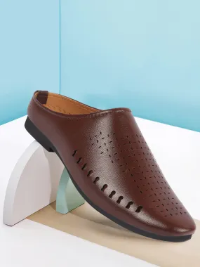 Men Brown Back Open Slip On Ethnic Mules Wedding Shoes