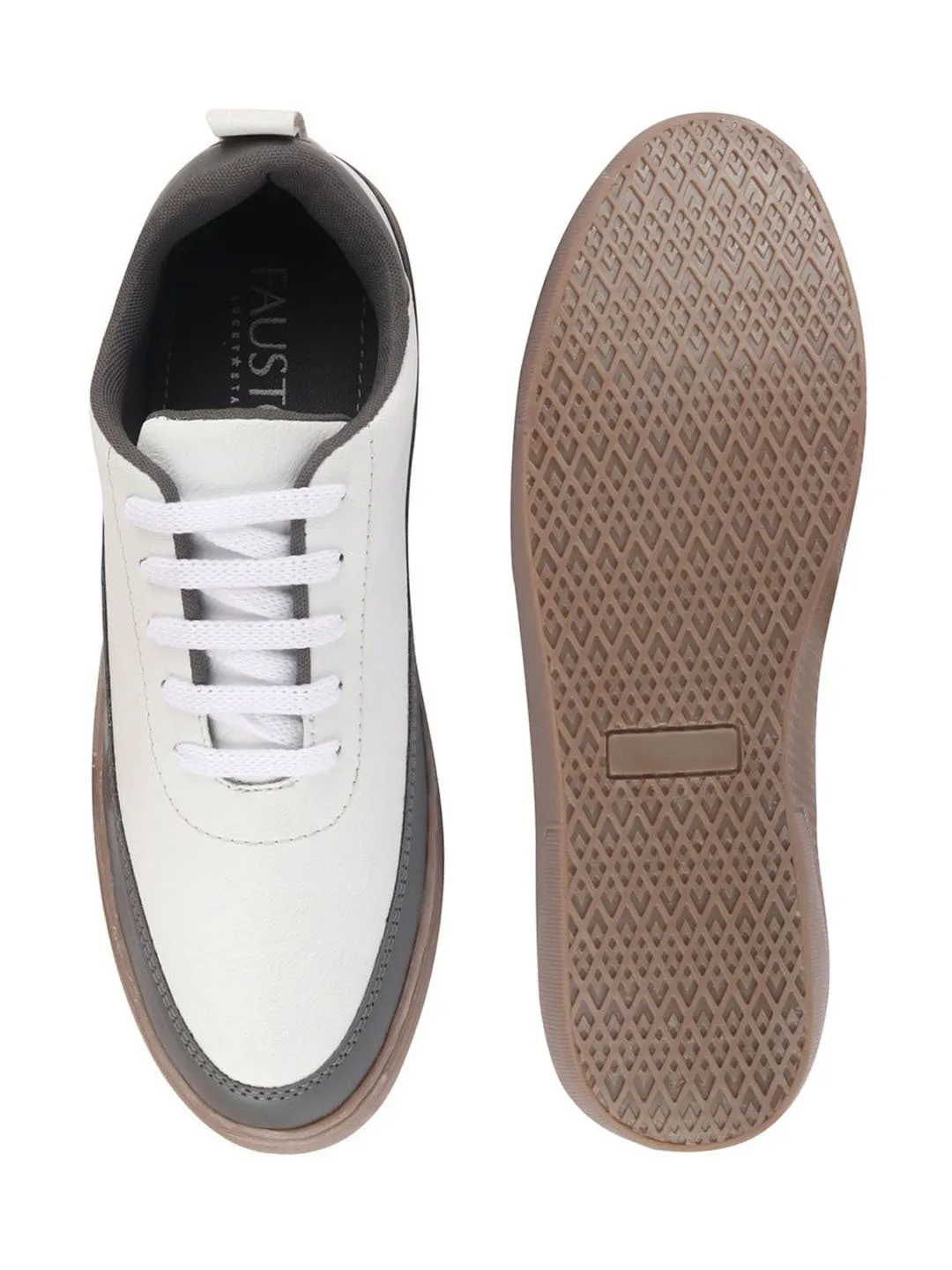 Men White/Grey Lace Up Colorblocked Sneakers