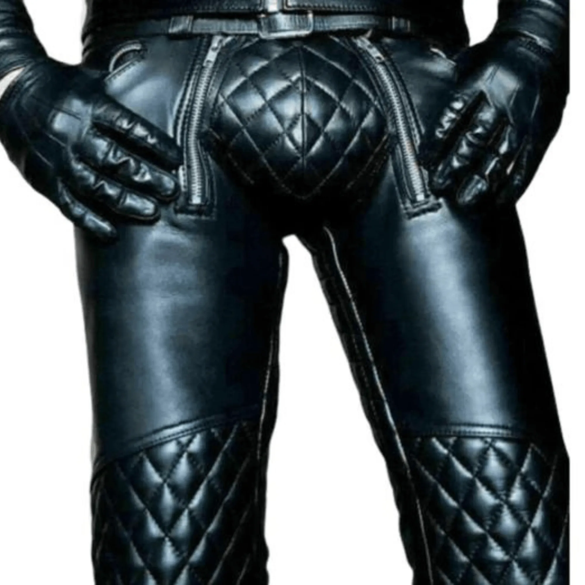 Mens Black Quilted Leather Pants