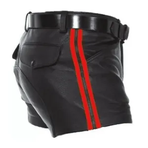 Mens Leather Shorts Half Pants Style with Strips