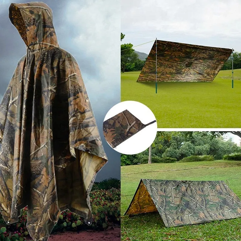 Military Style Poncho Multi Use Rip Stop Camouflage Rain Poncho