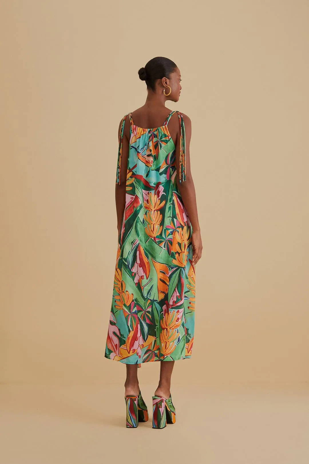 Multicolor Banana Foliage Sleeveless Midi Dress