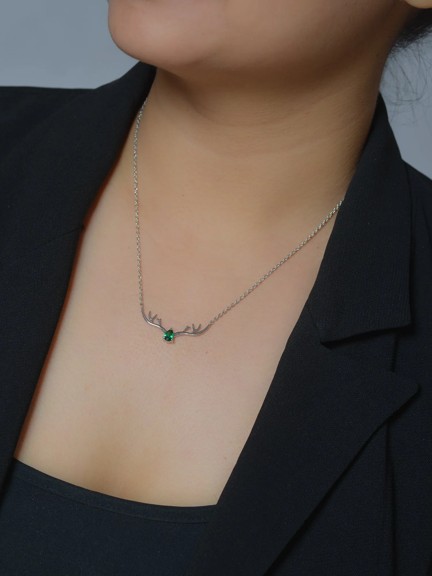 Ornate Jewels Emerald Deer Necklace For Women