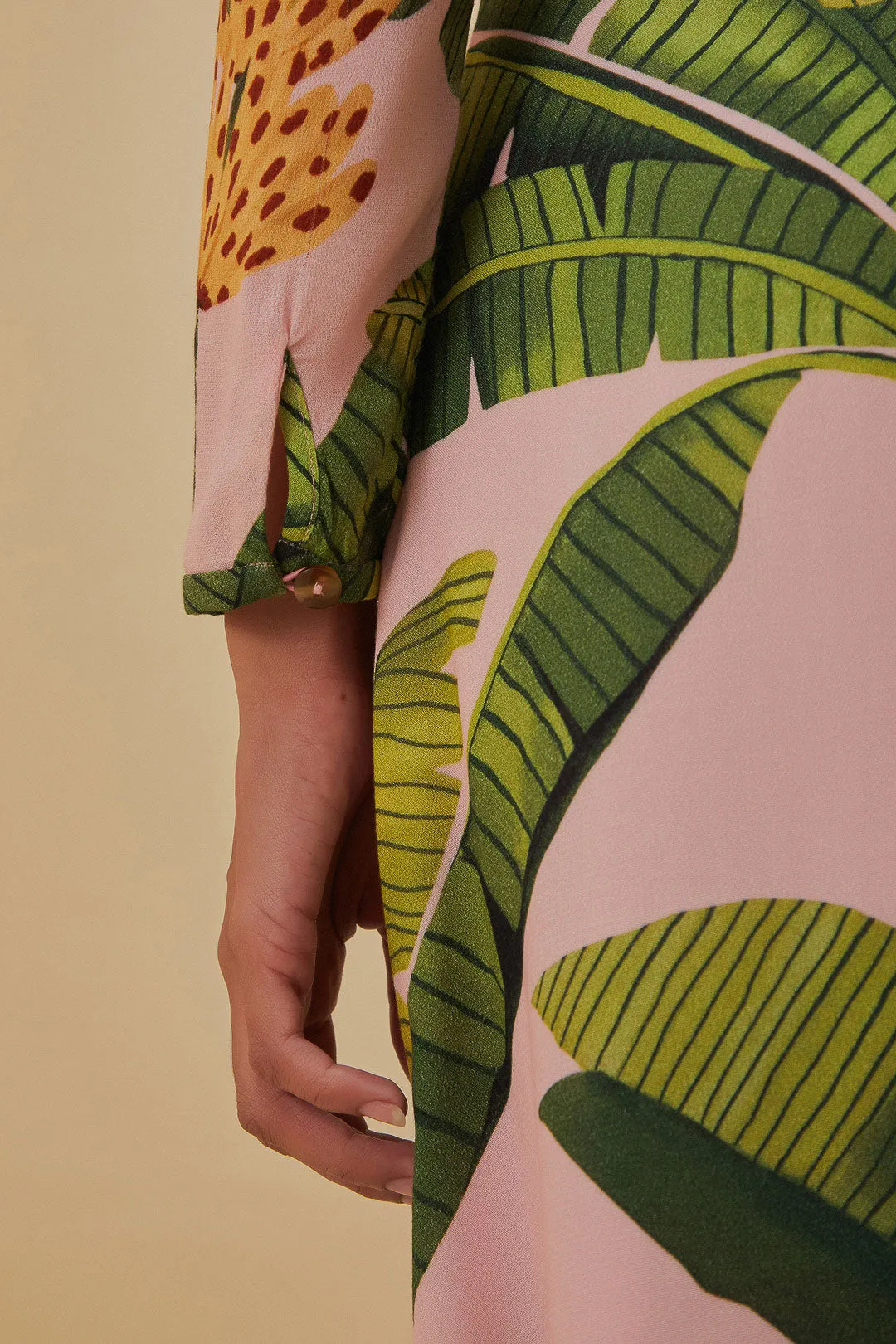 Pink Banana Leaves Maxi Dress