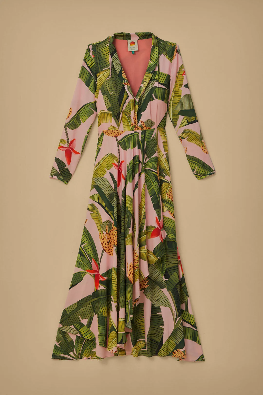 Pink Banana Leaves Maxi Dress