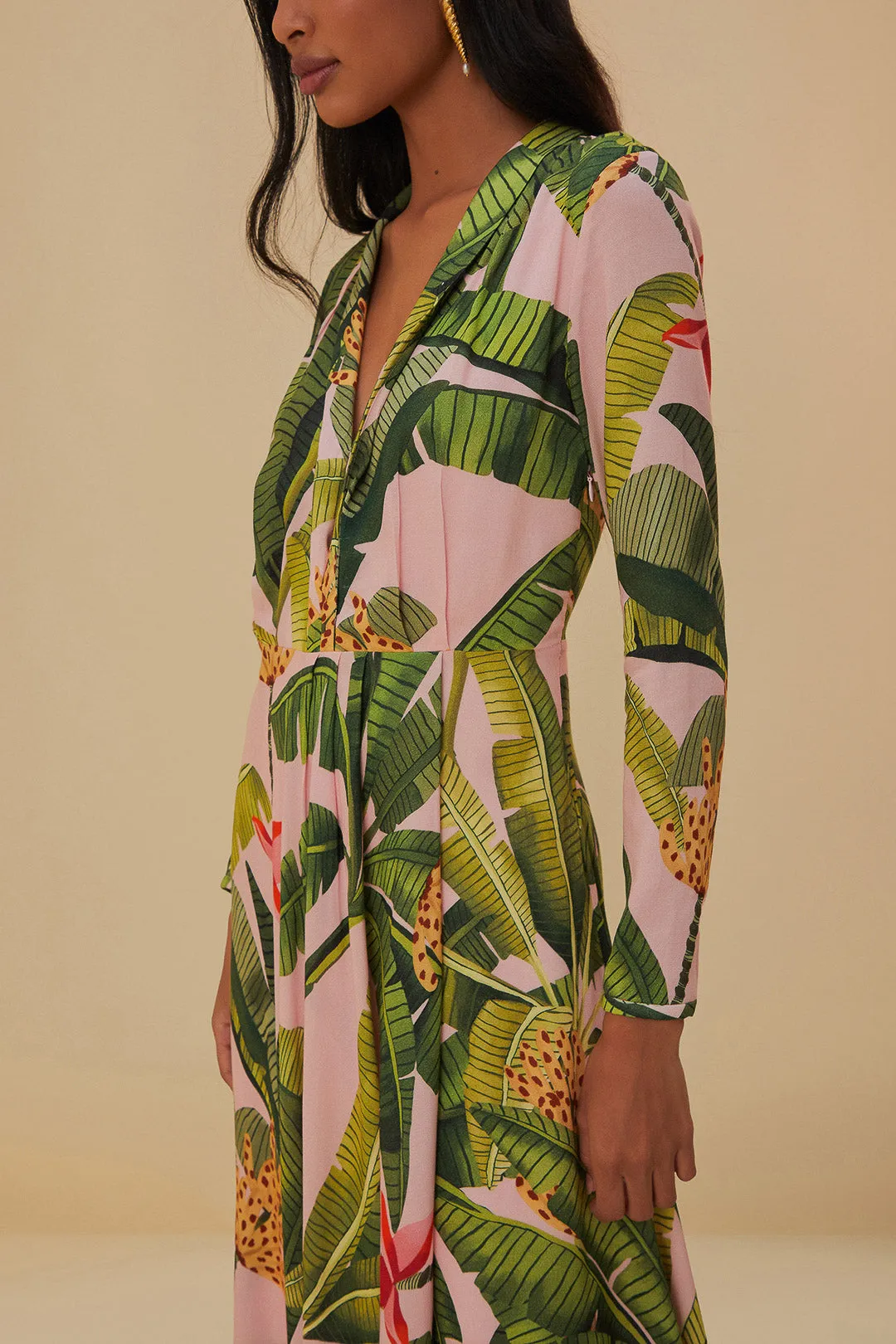 Pink Banana Leaves Maxi Dress