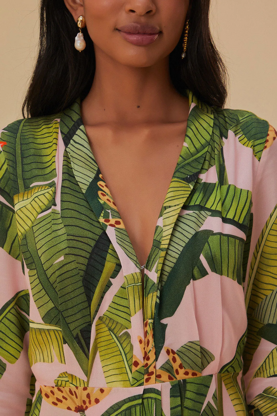 Pink Banana Leaves Maxi Dress