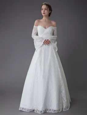 Princess Wedding Dresses Lace Off The Shoulder Long Sleeve A Line Floor Length Bridal Gown Exclusive