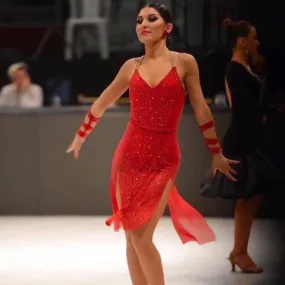 Red Latin Dress with Stones