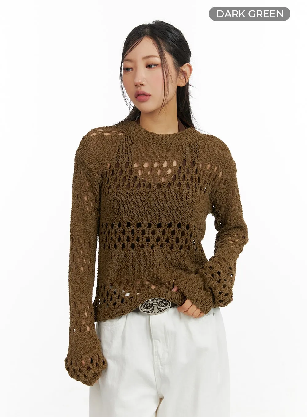 Round Neck Hollow Out Knit Sweater CM408