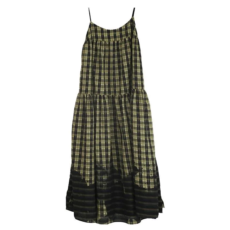 Sango Loose Plaid Spaghetti Strap Dress