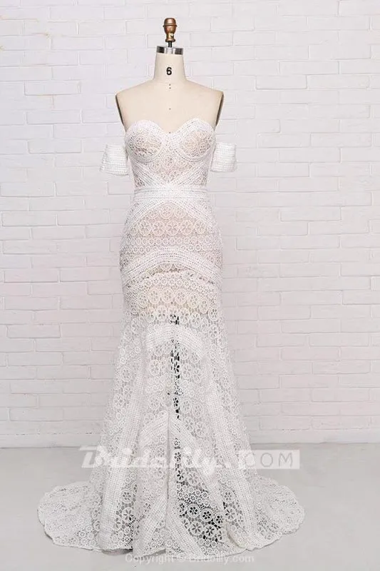 SD0369 Ivory Lace Beach Wedding Dresses Sweetheart Neck Rustic Boho Wedding Dresses