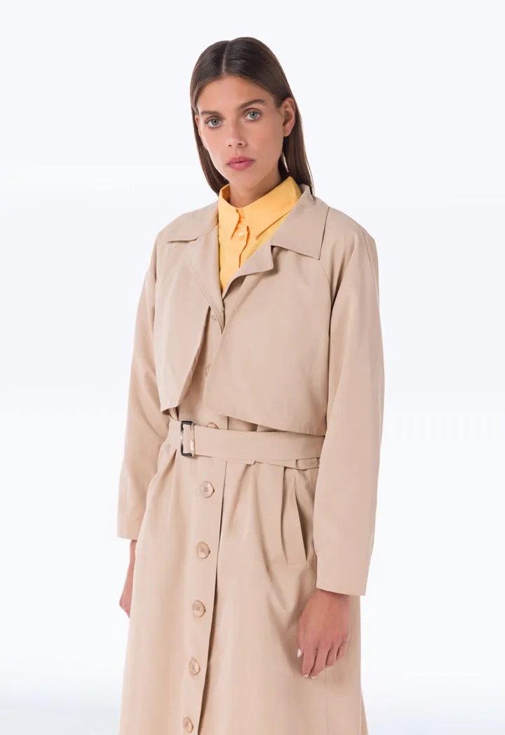 Shoulder Overlap Solid Long Coat