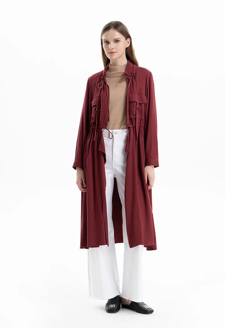 Solid Elasticated Drawstring Long Jacket