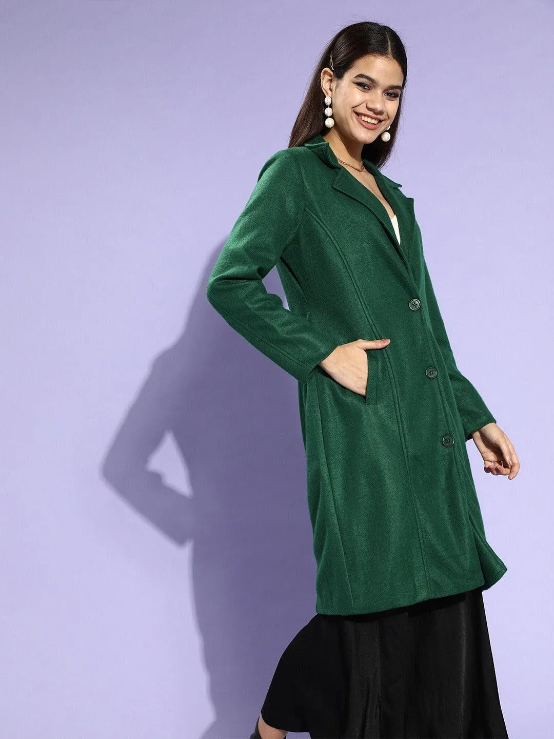 Style Quotient Women Green Solid Trench Coat