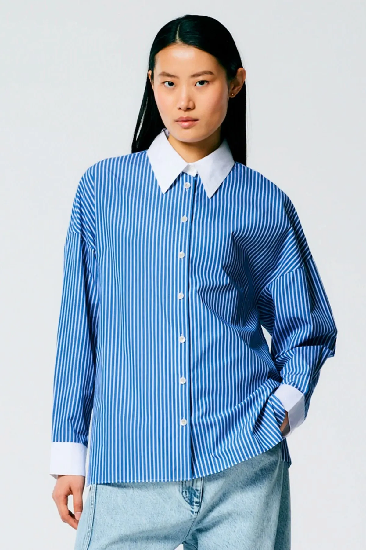 Tibi Regal Stripe Gabe Shirt - Blue Multi