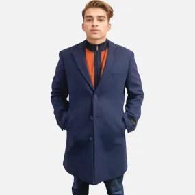 Timeless Navy Blue Slim-Fit Carcoat - Luxurious Blend of Wool and Cashmere for Effortless Elegance