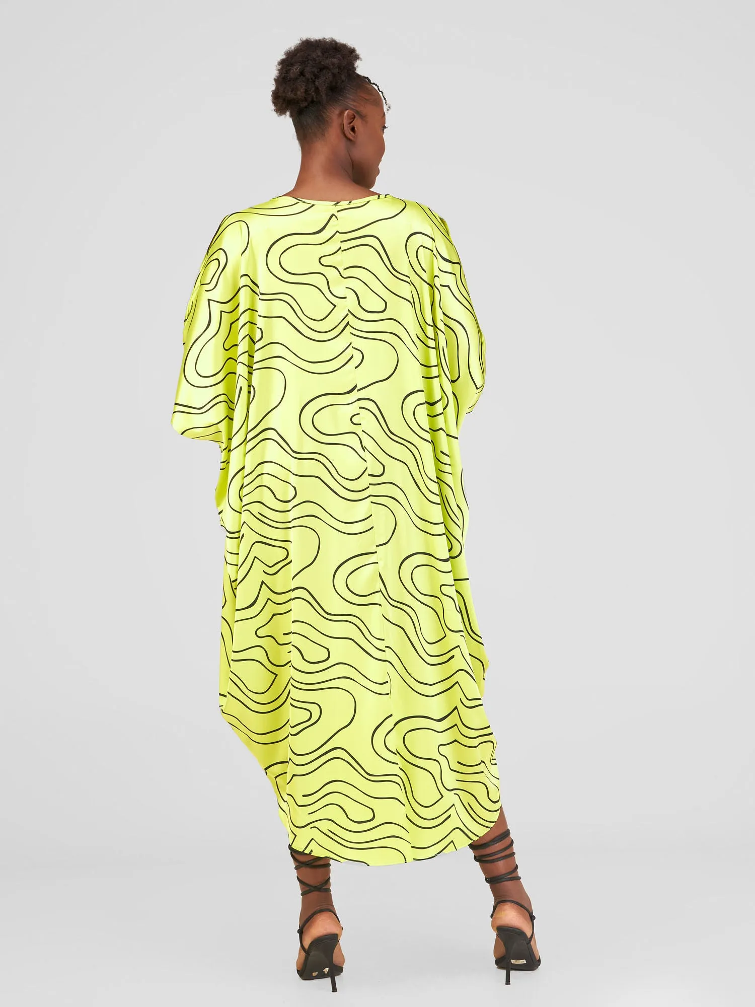 Vivo Lani Satin High Low Dress - Lime / Black Hini Print