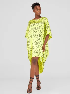 Vivo Lani Satin High Low Dress - Lime / Black Hini Print