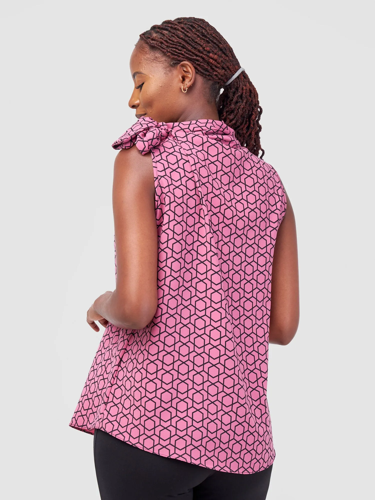 Vivo Nala Sleeveless Top - Pink / Black Duku Print