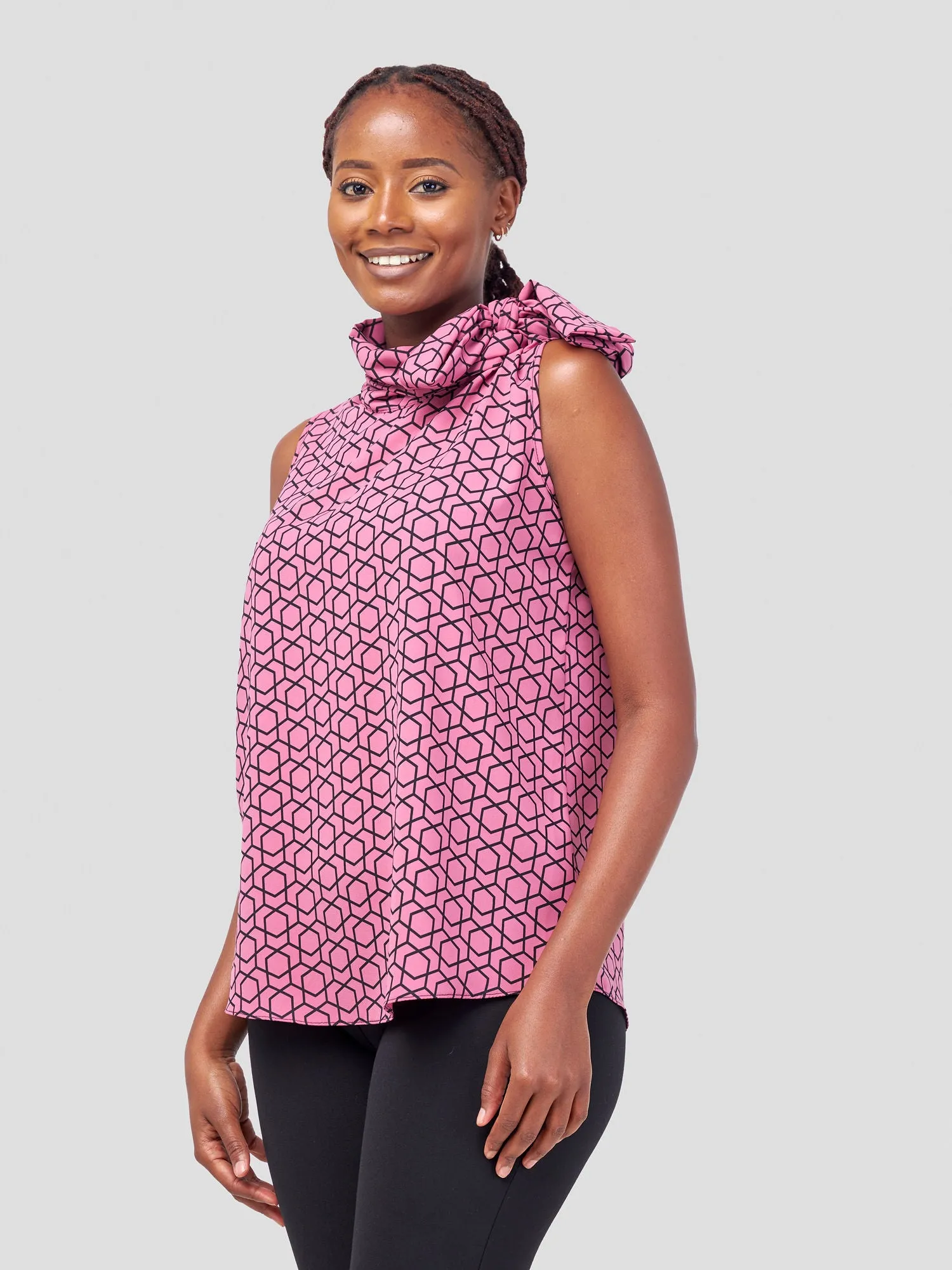 Vivo Nala Sleeveless Top - Pink / Black Duku Print