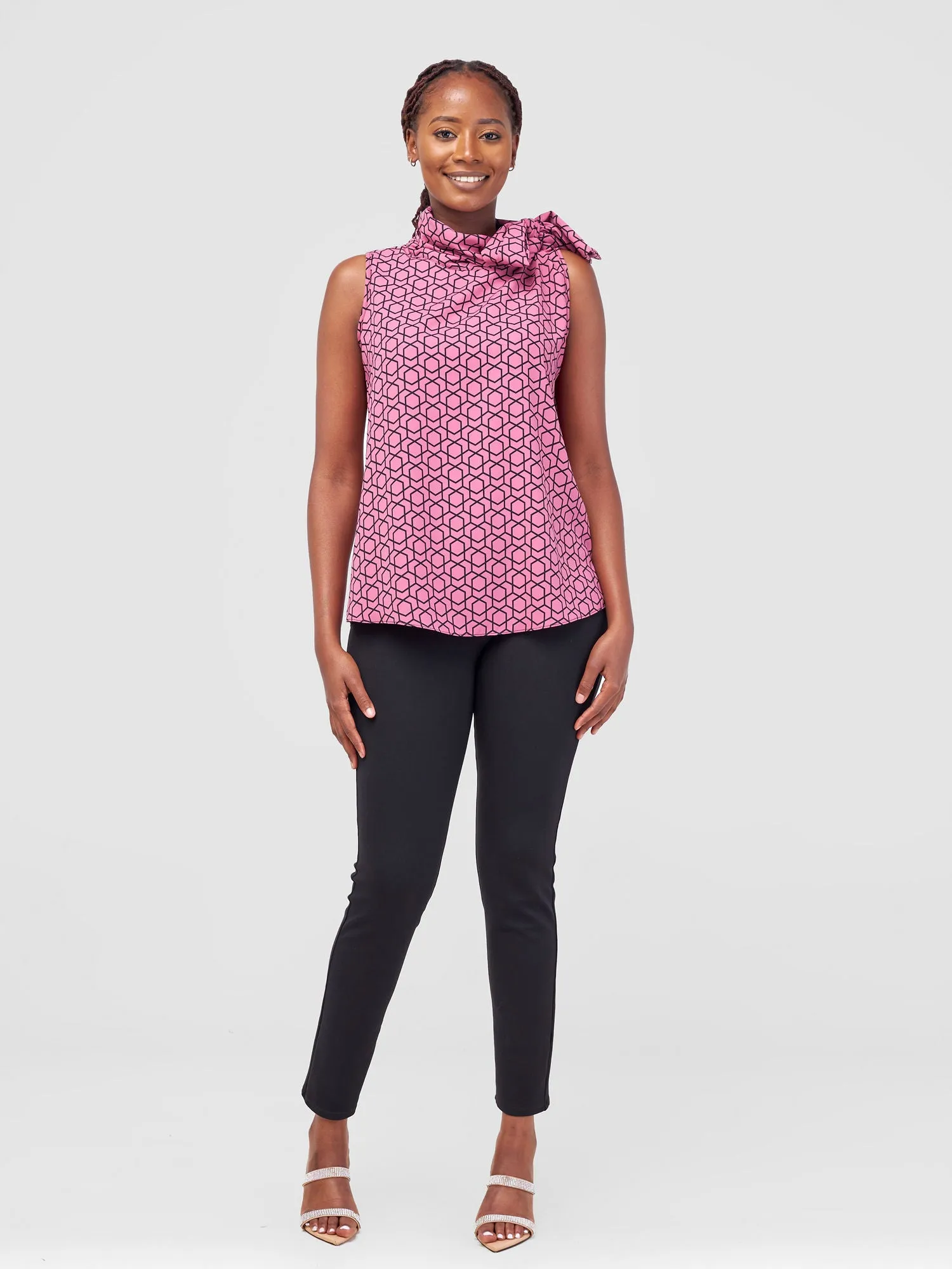 Vivo Nala Sleeveless Top - Pink / Black Duku Print