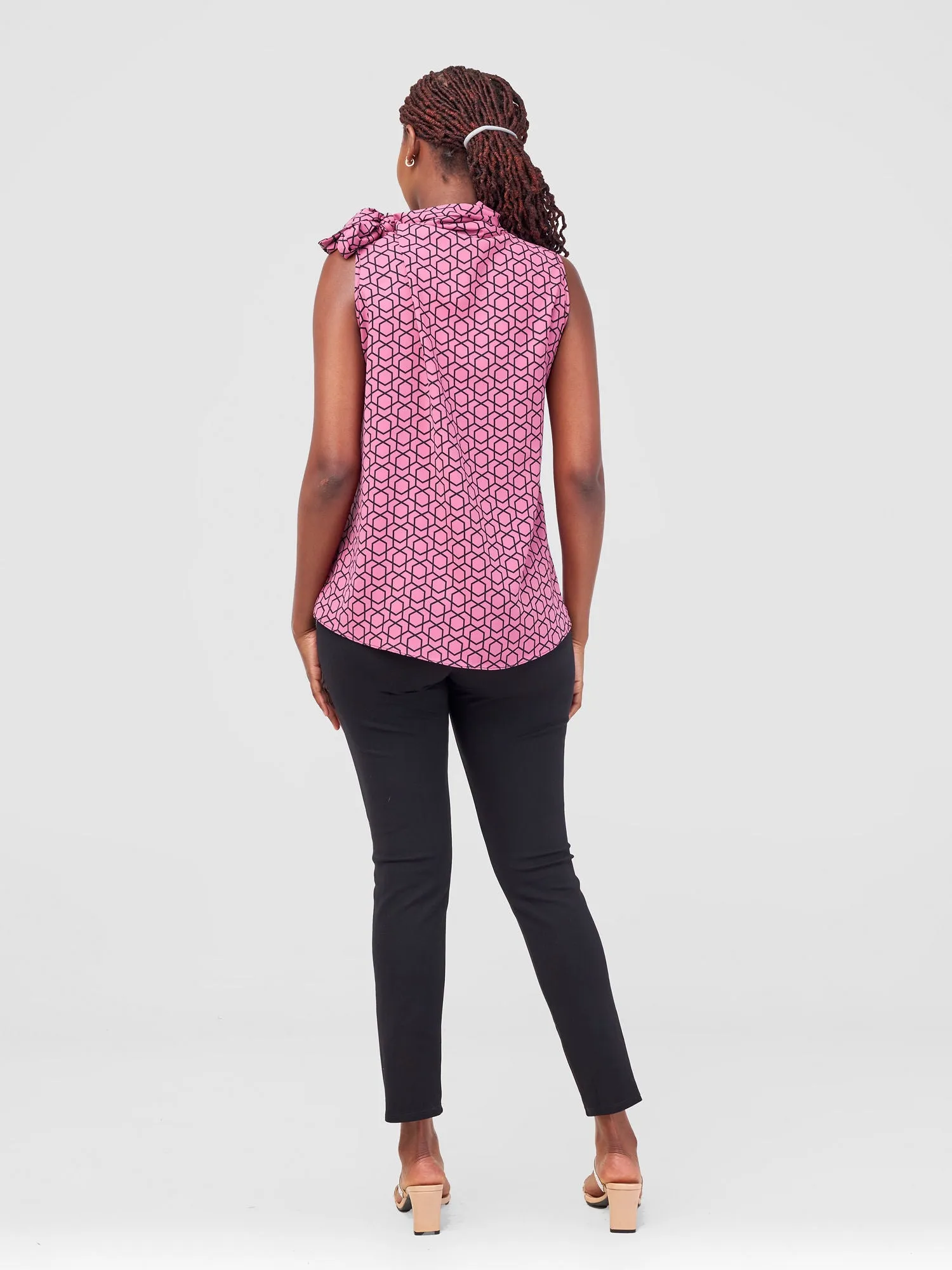 Vivo Nala Sleeveless Top - Pink / Black Duku Print