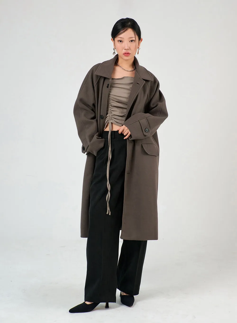 Wide Collar Buttoned Trench Coat IJ403