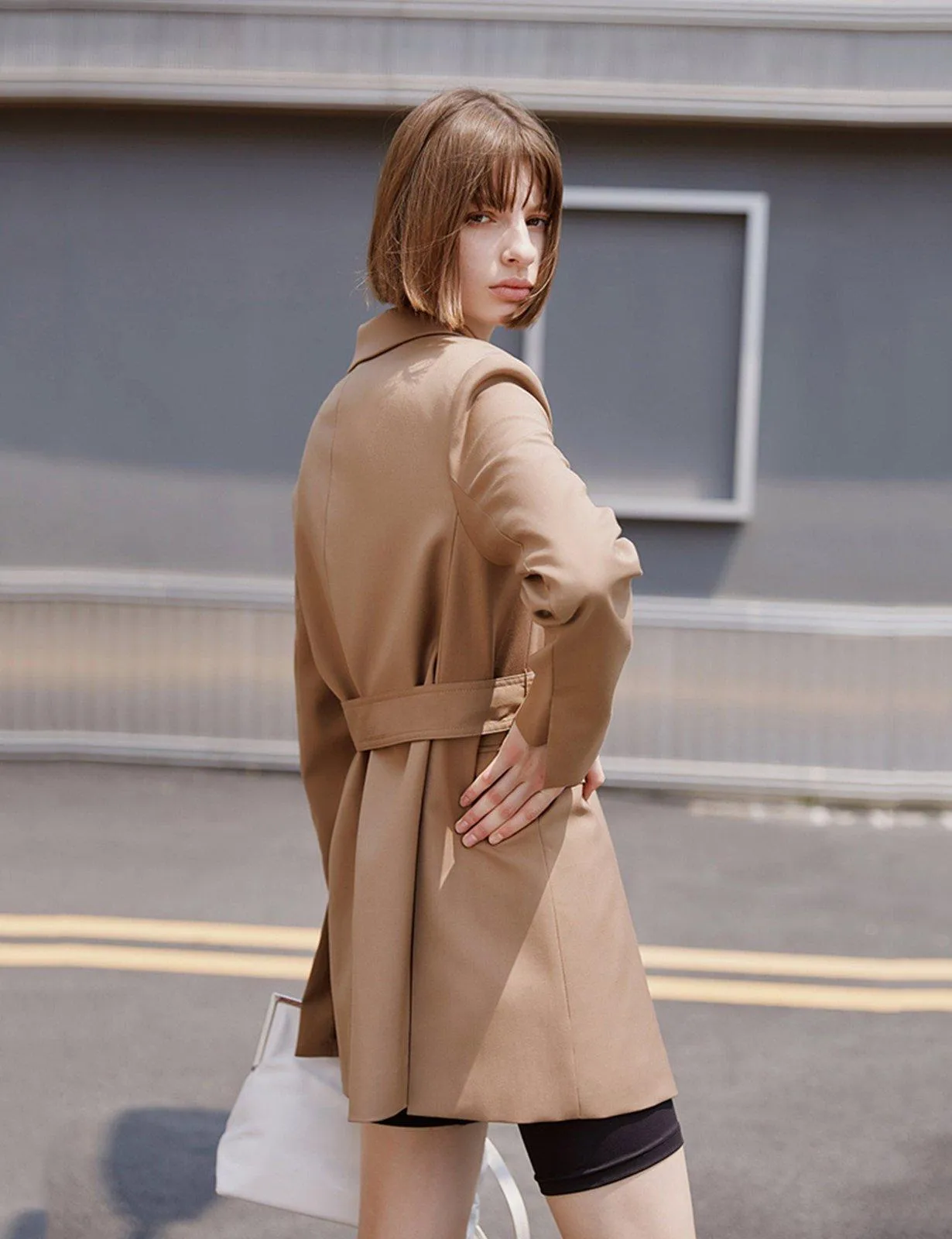 Women Long Blazer,Khaki Belt Blazer,oversize suit,female tunic coat,fall coat,Office Lady Suit,Autumn winter outfit,Casual blazer,Outerwear