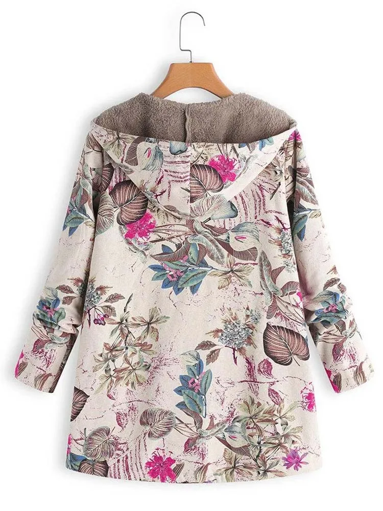 Women Winter Warm Floral Hooded