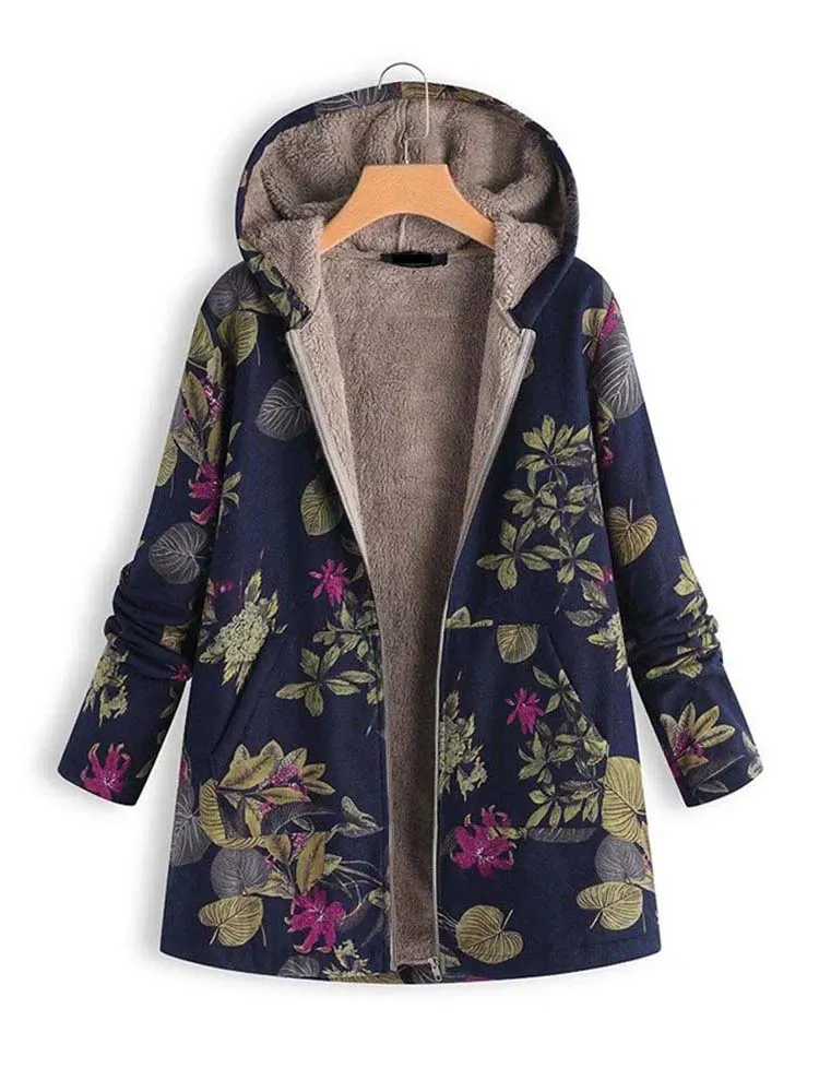 Women Winter Warm Floral Hooded