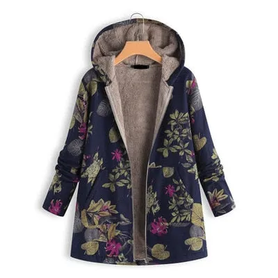 Women Winter Warm Floral Hooded