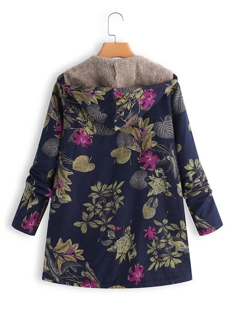 Women Winter Warm Floral Hooded