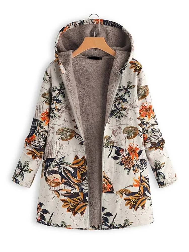 Women Winter Warm Floral Hooded