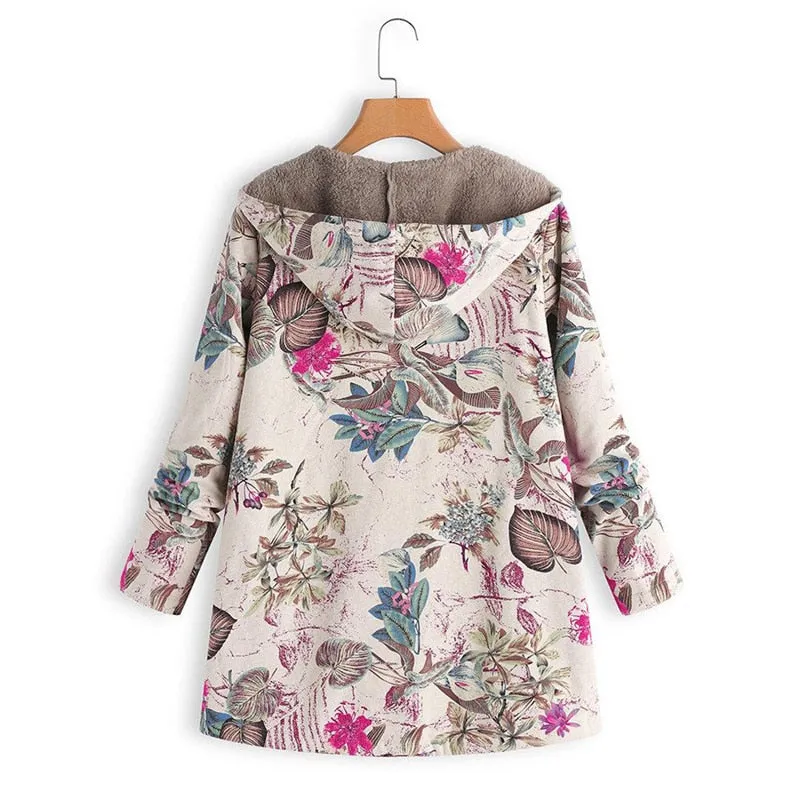 Women Winter Warm Floral Hooded