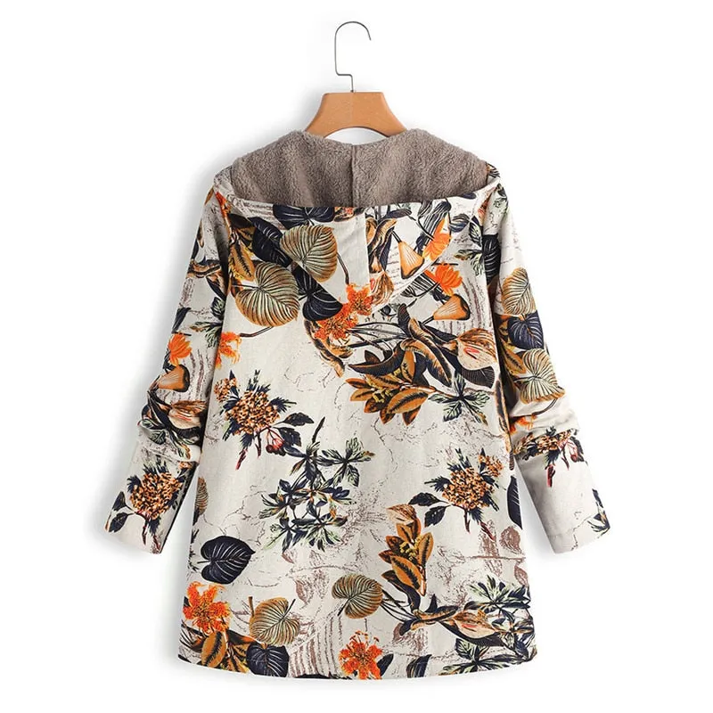 Women Winter Warm Floral Hooded