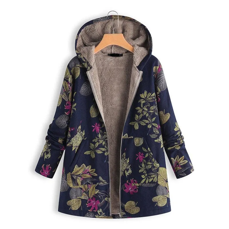 Women Winter Warm Floral Hooded