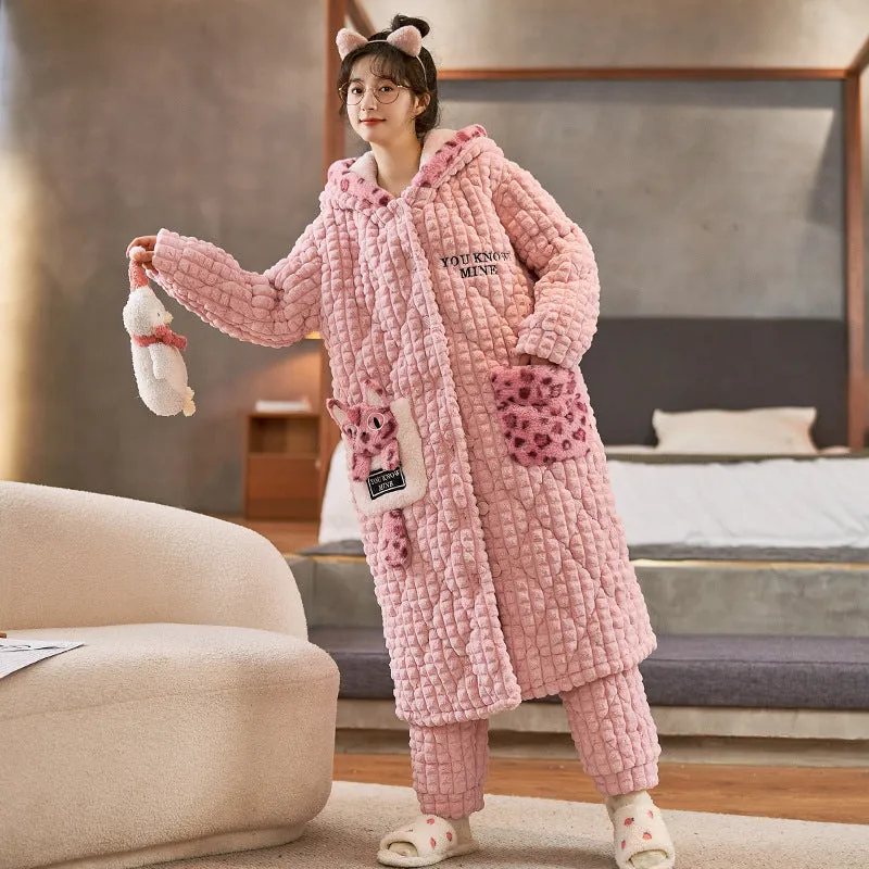 Women's Coral Fleece Winter Pajamas Set