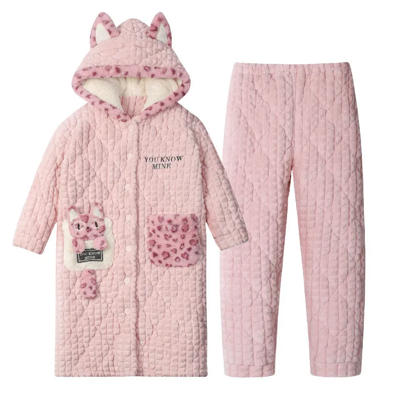 Women's Coral Fleece Winter Pajamas Set